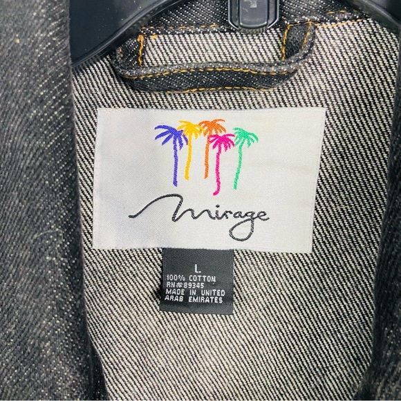 Mirage oversized dark Denim cotton embroidered colorful palm trees Jacket SZ L - Picture 6 of 14